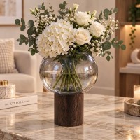 فازا زجاج اسود قاعدة خشب 9263803