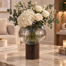 فازا زجاج اسود قاعدة خشب 9263802