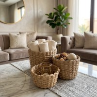 طقم 3 سلة قش دائري صغير 9255866
