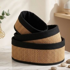 طقم 3 سلة قش بيضاوي قماش اسود 9252105