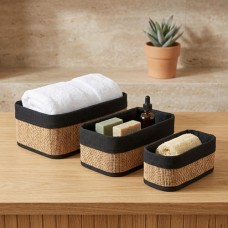 طقم 3 سلة قش مستطيل قماش اسود 9252104