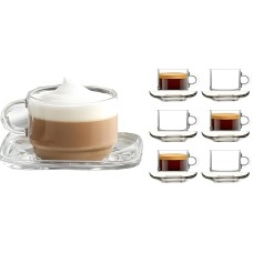 طقم 6 فناجين شاي + 6 صحون زجاج – Cozy 427