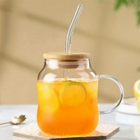 كاسة زجاج غطا بامبو مصاصة 550م 9242961