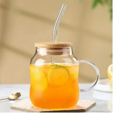 كاسة زجاج غطا بامبو مصاصة 550م 9242961