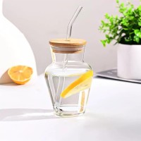 كاسة زجاج  غطا بامبو مصاصة 350م 9242960