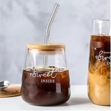 كاسة زجاج غطا بامبو مصاصة 150م 9242964
