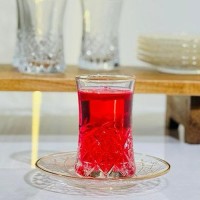 طقم 6 كاسة شاي محزز اطار ذهبي 