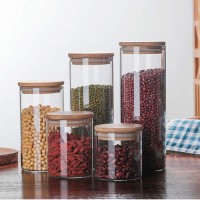 طقم 5 مطربان زجاج دائري غطاء بامبو