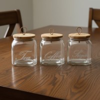 طقم سكر شاي زجا غطاء بامبو 212846